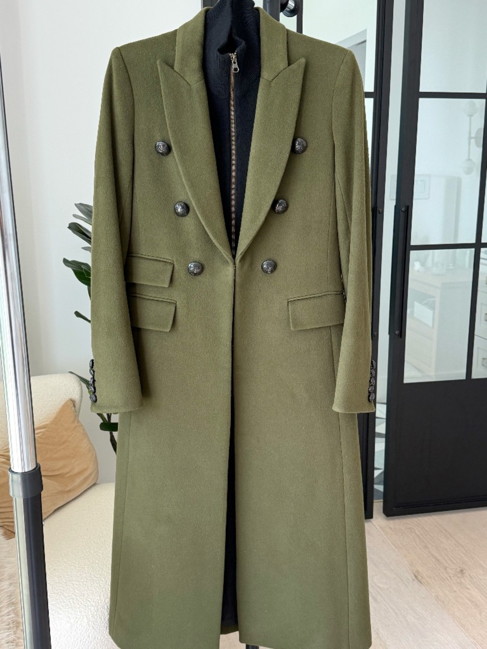 Veronica Beard Wool Voyager Coat Army Green w/ Dickey Sz 6